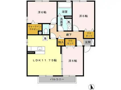 フォレストヴィラ III棟(3LDK/2階)の間取り写真
