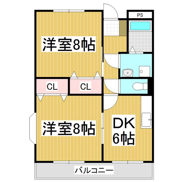 ＪＲ中央線 茅野駅 徒歩30分 4階建 築27年(2DK/3階)の間取り写真