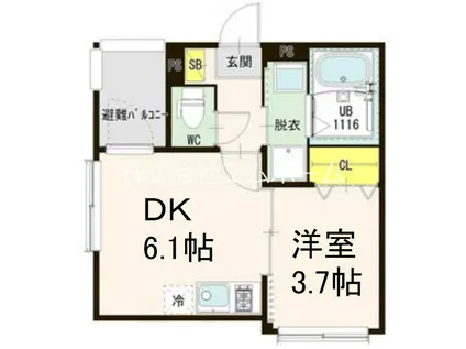 ハーモニーテラス八田III(1DK/1階)の間取り写真