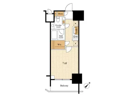 パークリュクス白金高輪(1K/12階)の間取り写真