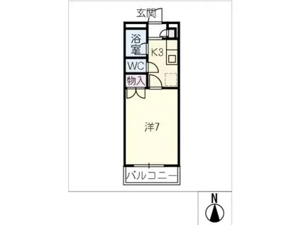 シーズンコート浄水北(1K/2階)の間取り写真