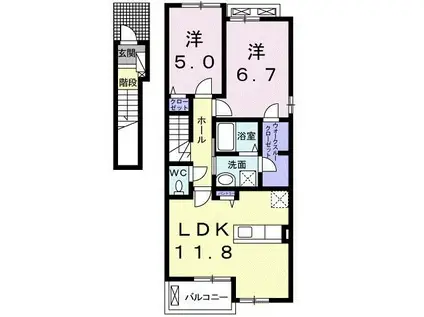 カーサ・ミスミヤ II(2LDK/2階)の間取り写真