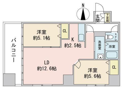 グランカーサ北3条(2LDK/4階)の間取り写真
