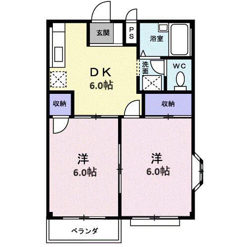 エルディム杉山A(2DK/2階)の間取り写真
