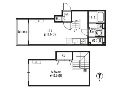 プライマル四谷荒木町(1LDK/4階)の間取り写真