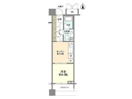 クオリア恵比寿イースト(1K/4階)の間取り写真