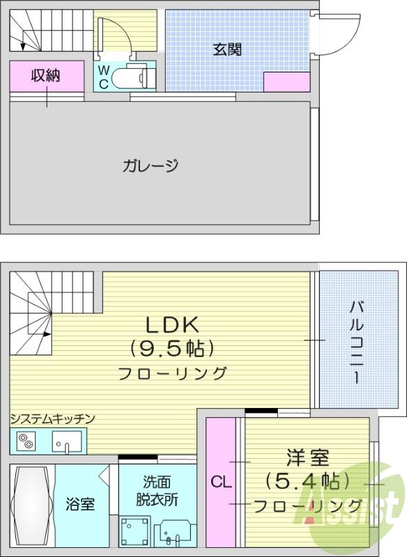 GARAGE VILLA SHIVERS B(1LDK/2階)の間取り写真