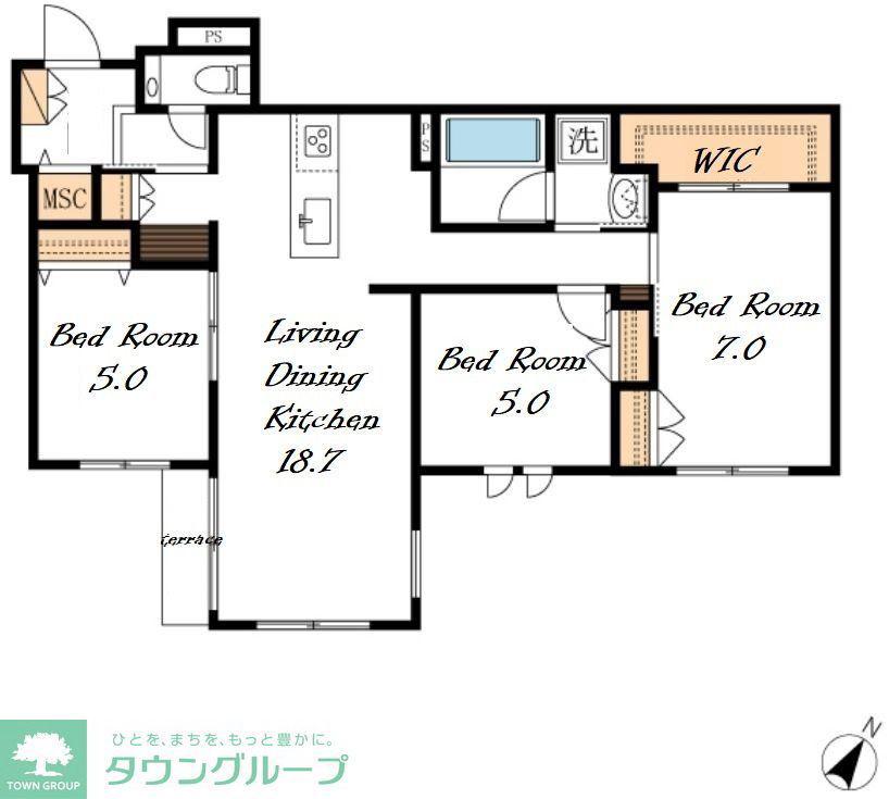 セレニティー本山(3LDK/1階)の間取り写真