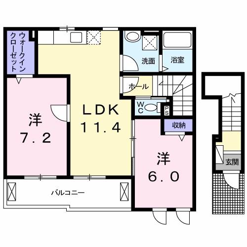 レヴェランスB(2LDK/2階)の間取り写真