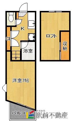 スカイライフ香椎(1K/1階)の間取り写真