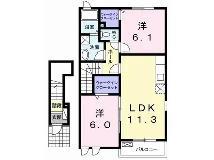 ヴェルデンスD(2LDK/2階)の間取り写真