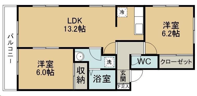 ピースフル東中田(2LDK/2階)の間取り写真