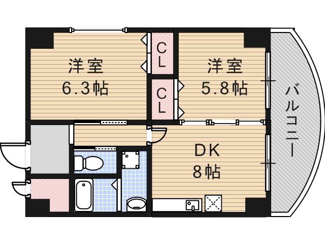 ツインステージ住吉(2DK/5階)の間取り写真