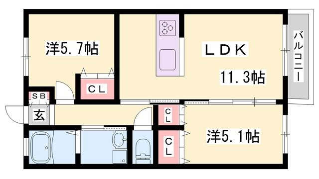 ローザンコート(2LDK/2階)の間取り写真