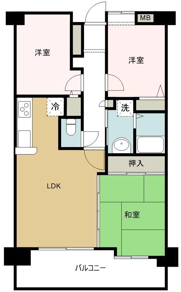 ディアヒルズ小倉井堀けやきが丘参番館(3LDK/3階)の間取り写真