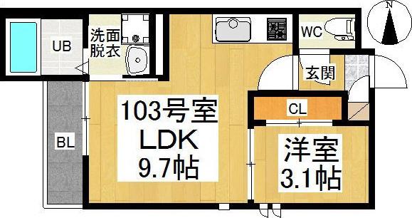 GRANDTIC NAKASUGICHOU(1LDK/1階)の間取り写真