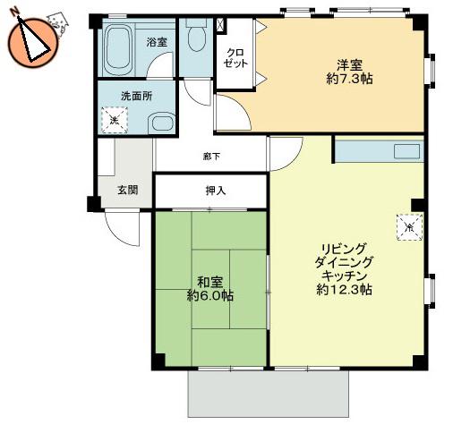 フォブールタウン南田宮C棟(2LDK/2階)の間取り写真