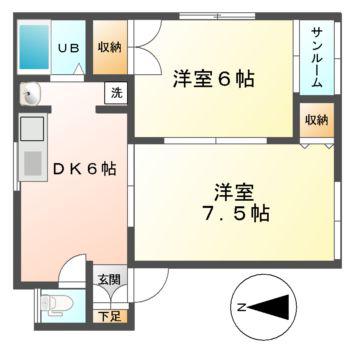 ライブスII(2DK/1階)の間取り写真