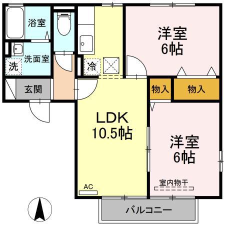 グリーンコートB(2LDK/1階)の間取り写真