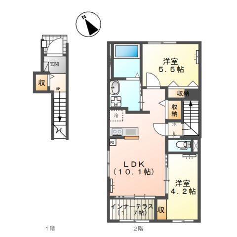 スターテラスII雀の宮4丁目アパート(2LDK/2階)の間取り写真