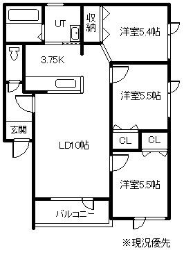 カーサコート(3LDK/2階)の間取り写真