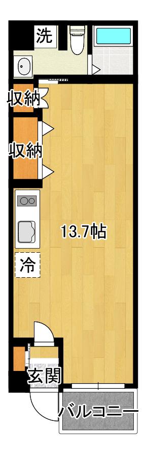 北通ハイツ(ワンルーム/1階)の間取り写真