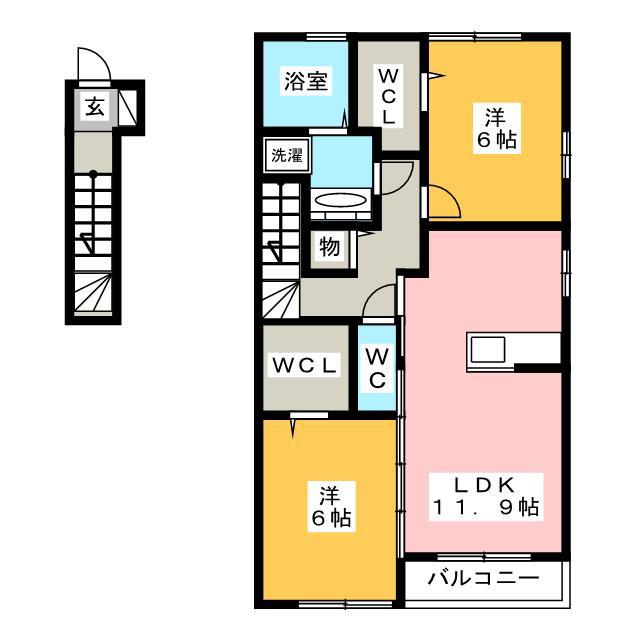 RICHESSE B(2LDK/2階)の間取り写真