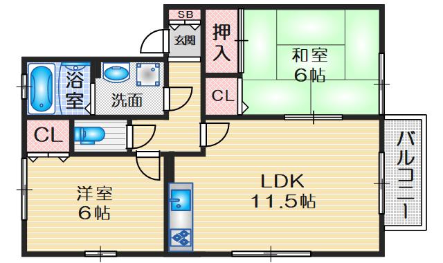 豊友スカイハウス(2LDK/2階)の間取り写真