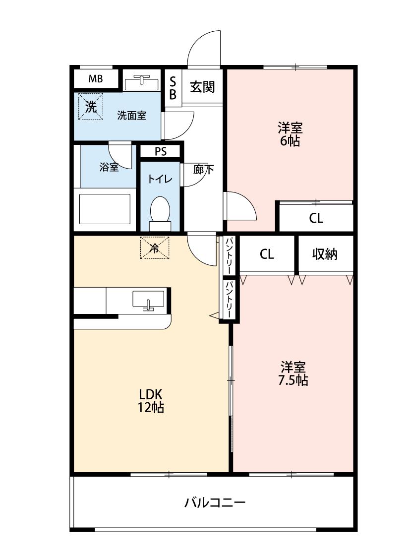 PINE MANOR HILLS(2LDK/1階)の間取り写真