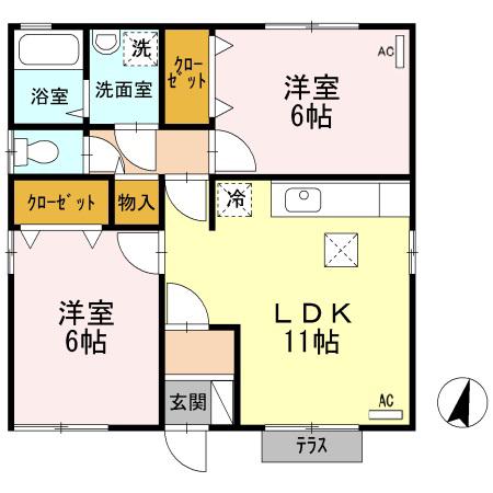 シャトレー松島 A棟(2LDK/1階)の間取り写真