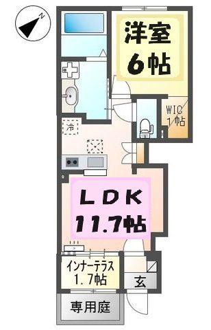 ルミナス・ウイング(1LDK/1階)の間取り写真