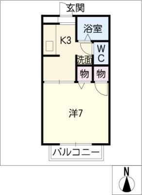 フラット・ルール B棟(1K/2階)の間取り写真