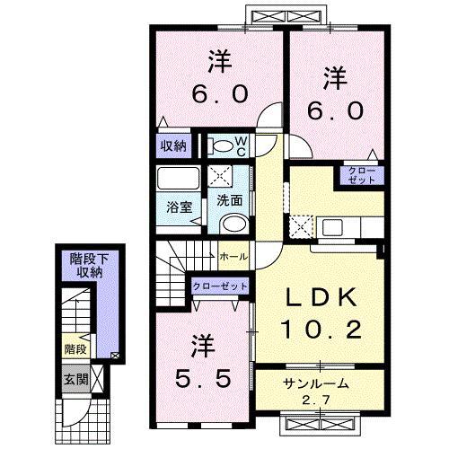 ドゥ・ファミーユA(3LDK/2階)の間取り写真