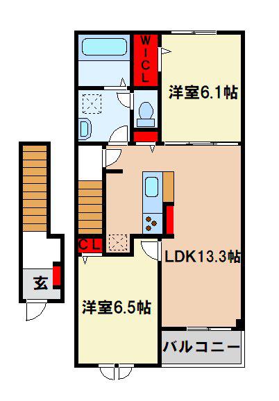 ミルキー ウェイ 弐番館(2LDK/2階)の間取り写真