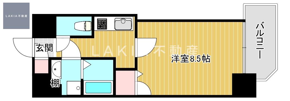 ワールドアイ難波南ミラージュ(1K/9階)の間取り写真