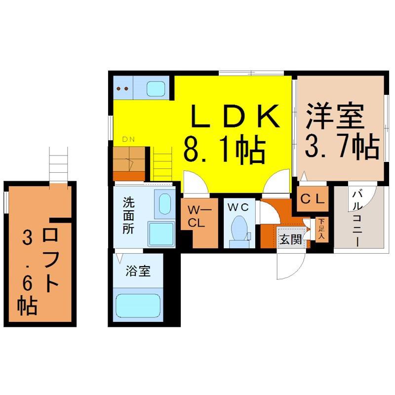 プライムパークス名駅西(1LDK/2階)の間取り写真