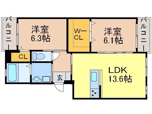 ERIOUS COURT永犬丸(2LDK/3階)の間取り写真