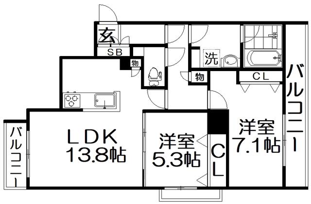 シャーメゾン さつき(2LDK/3階)の間取り写真