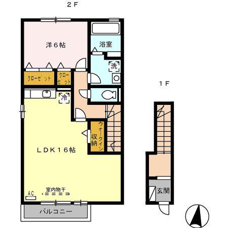CASA BLANCA(1LDK/2階)の間取り写真