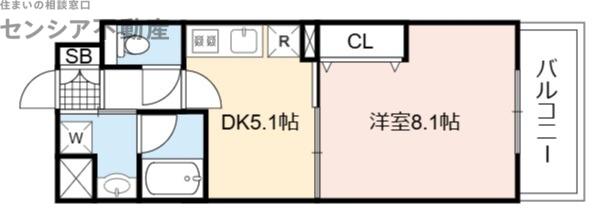 プリムール(1DK/2階)の間取り写真