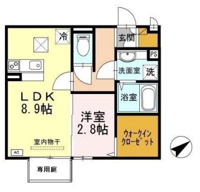 サンライズ中地(ワンルーム/1階)の間取り写真
