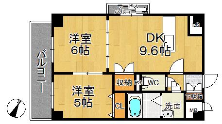 ASプレミアム関屋金衛町(2DK/3階)の間取り写真