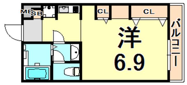 コンフォート南塚口町(1K/3階)の間取り写真