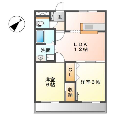 ベルメゾン高丘(2LDK/2階)の間取り写真