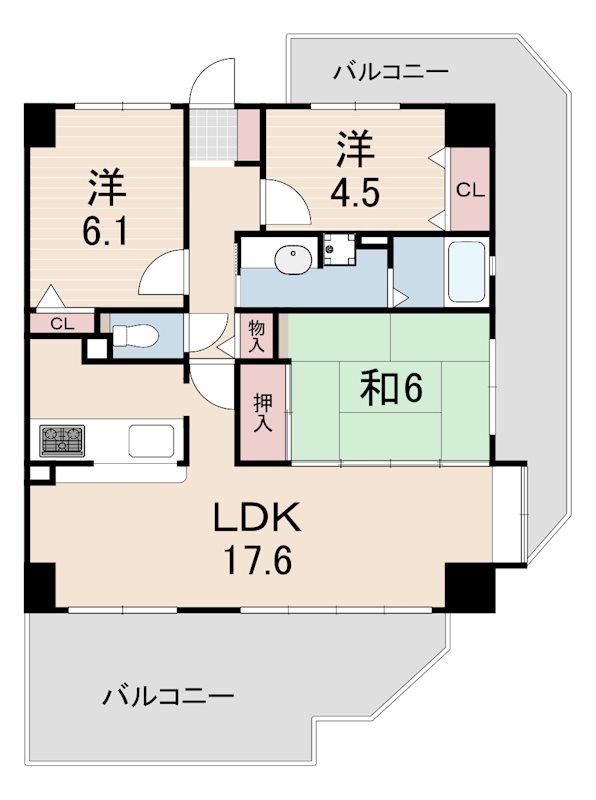 エル・フラット夙川霞町(3LDK/1階)の間取り写真