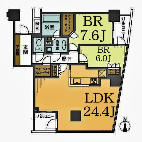 クレッセント川崎タワー(2LDK/27階)の間取り写真