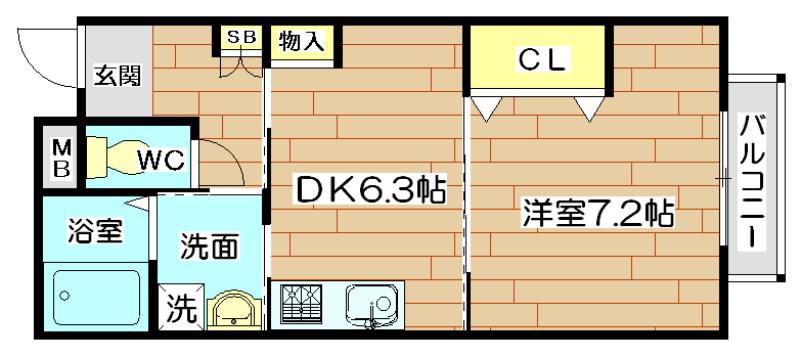 ラ・ヴィクレールコソベ(1DK/2階)の間取り写真