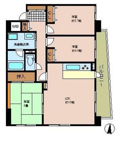 シーブリーズ東原参番館(3LDK/2階)の間取り写真