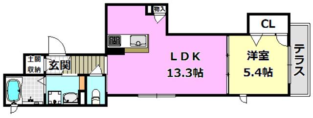 エクラシエ総持寺(1LDK/1階)の間取り写真