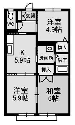 パークヒル津田 C(3DK/2階)の間取り写真
